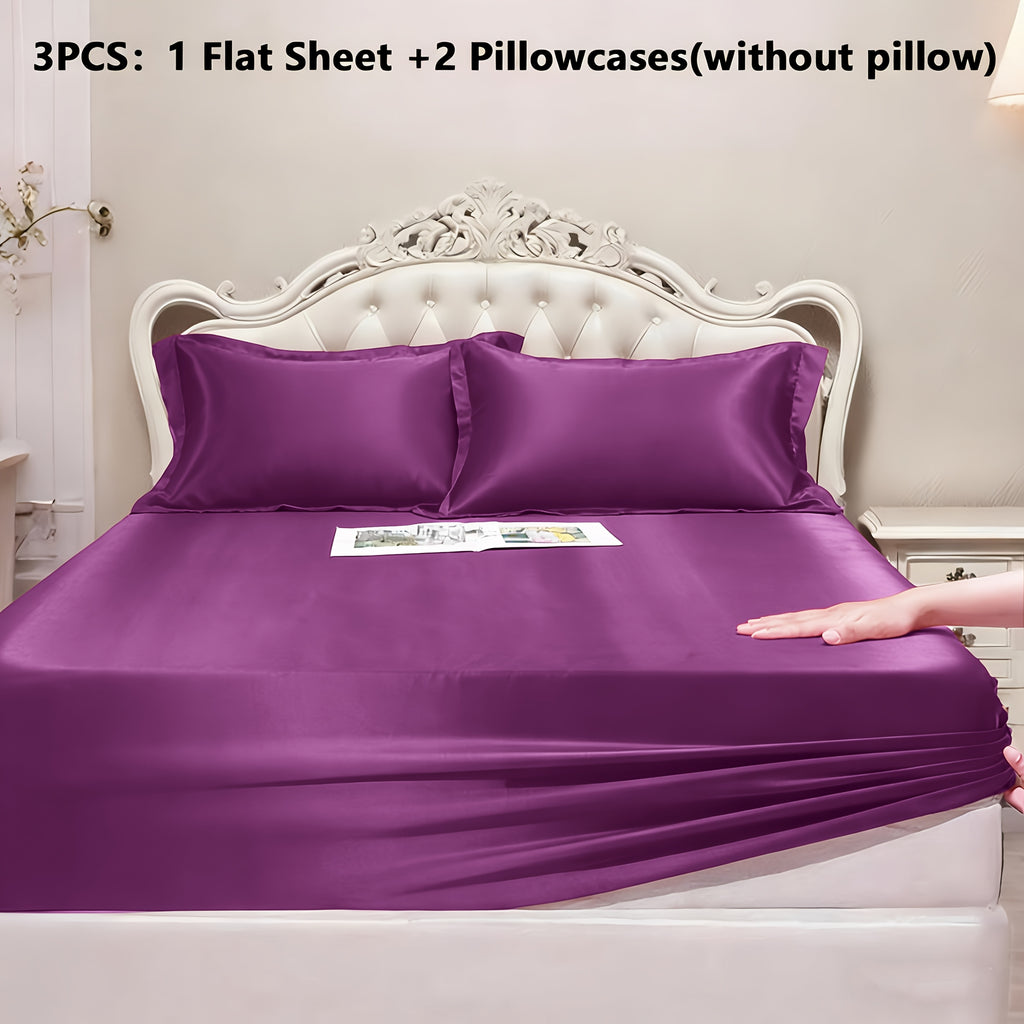 Luxury Satin Fitted Sheet Set with Pillowcases, 3000TC Silky Smooth Cooling Breathable Bed Sheets, Wrinkle-Resistant Machine Washable, Twin Full Queen King for Hot Sleepers, Adults & Kids — White Black Burgundy Gray Blue Purple