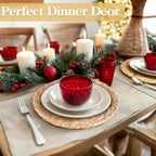 6pcs Natural Rattan Round Placemats 11.8in Heat Resistant Non-Slip Bohemian Wicker Table Mats for Dining Wedding Christmas Thanksgiving