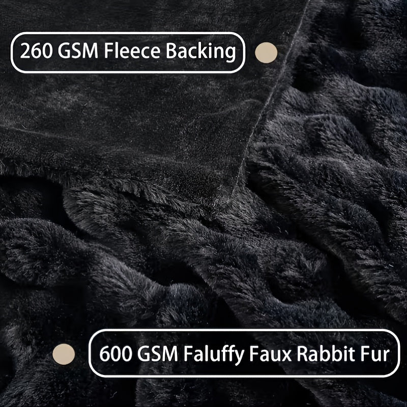 Luxury Faux Rabbit Fur Throw Blanket – Super Soft Plush Warm Blanket for Couch Bed Office Travel, 4 Colors, Throw Twin Queen King, All-Season Gift
