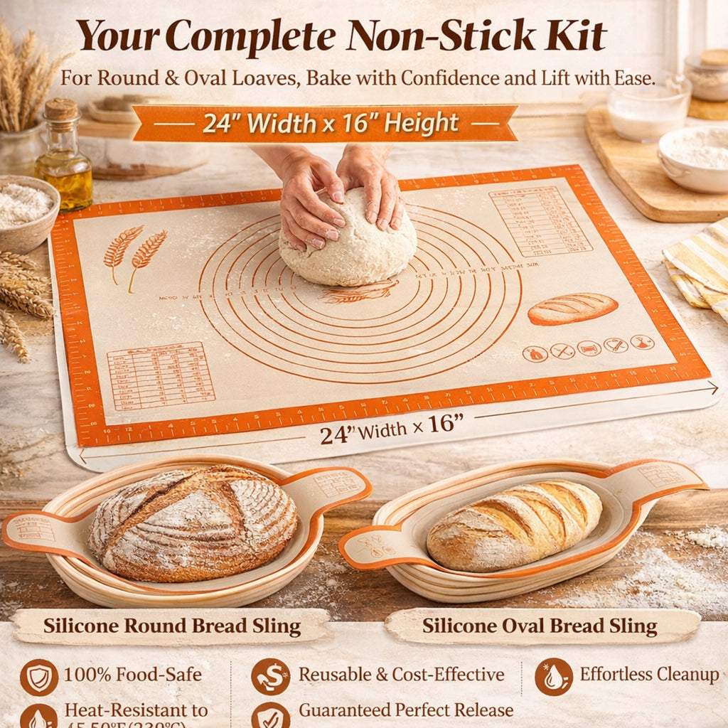 Sourdough Bread Baking Supplies Kit – Banneton Proofing Baskets (10" Round & 9" Oval), Danish Dough Whisk, Bread Lame, Dough Scrapers, Cooking Brush & Basket Liners – Complete Starter Bread Making Set Gift