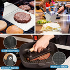 BBQ Grill Tool Set with Cast Iron Meat Press & Meat Thermometer - Complete Outdoor Barbecue Accessories Kit for Teppanyaki Grilling, Backyard Parties & Father's Day Gift