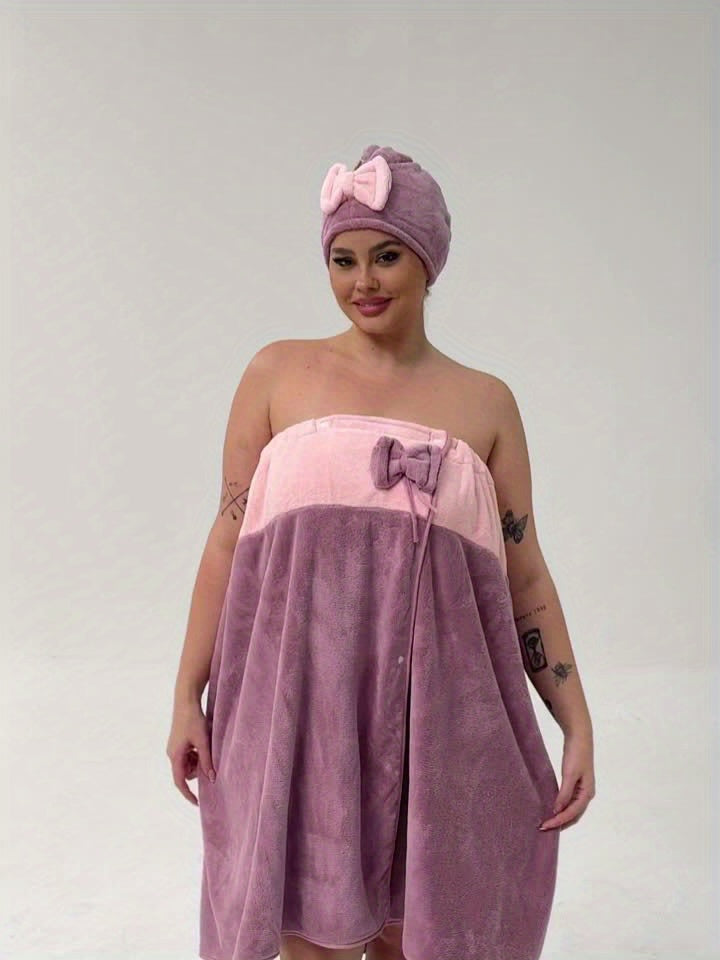 Adjustable Bath Wrap Skirt Set with Triangular Hair Drying Cap – Sizes S-XXXXL Spa Towel Wrap for Women, Home, Travel & Steam Room