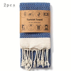 Turkish Cotton Tassel Hand Towels 2-Pack – Diamond Lattice Scandinavian Design, Soft Decorative Towels for Bathroom, Kitchen & Yoga | 7 Colors