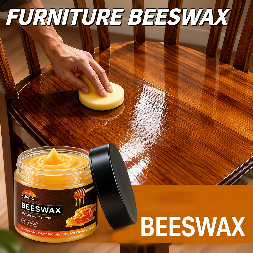 Wood Beeswax Protector Polish with Polishing Sponge – Non-Greasy Formula Boosts Gloss & Durability for Cabinets, Stairs, Cutting Boards & Hardwood Furniture