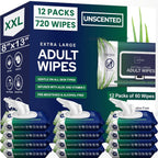 Extra Large Adult Wet Wipes 8"x13" Unscented – Aloe & Vitamin E, Alcohol-Free Bathing Wipes for Seniors & Incontinence Care – 240ct / 720ct