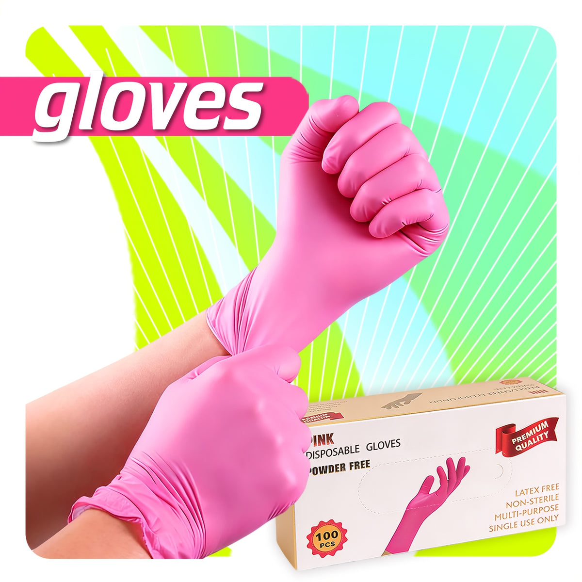 Disposable Gloves 6 Mil Pink 50 100 or 150 Count Waterproof Durable Multi-Purpose for Kitchen Cleaning Beauty Hairdressing Tattooing Pet Care Gardening Home and Commercial Use