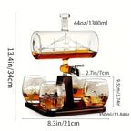 Whiskey Decanter Set with Glasses and Wooden Stand Globe Decanter Ball or Sailboat Design Gift for Whiskey Lovers Birthdays Weddings Anniversaries