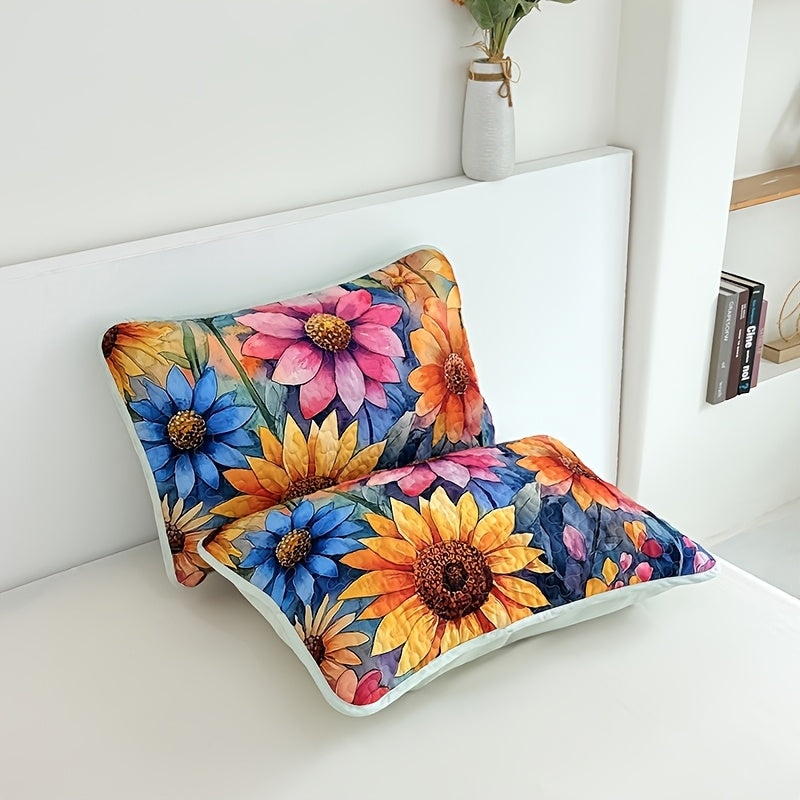Floral Quilt Set 2 or 3 Piece – Colorful Flowers & Plants Quilted Bedspread with Pillowcases, Soft Breathable Hypoallergenic Machine Washable Bed Cover Twin Queen King