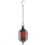 Moroccan Hanging Candle Lantern with Chain – Vintage Boho Style Iron & Glass Tealight Holder for Home, Patio, Garden, Wedding & Ramadan Decor (23.5" Overall)