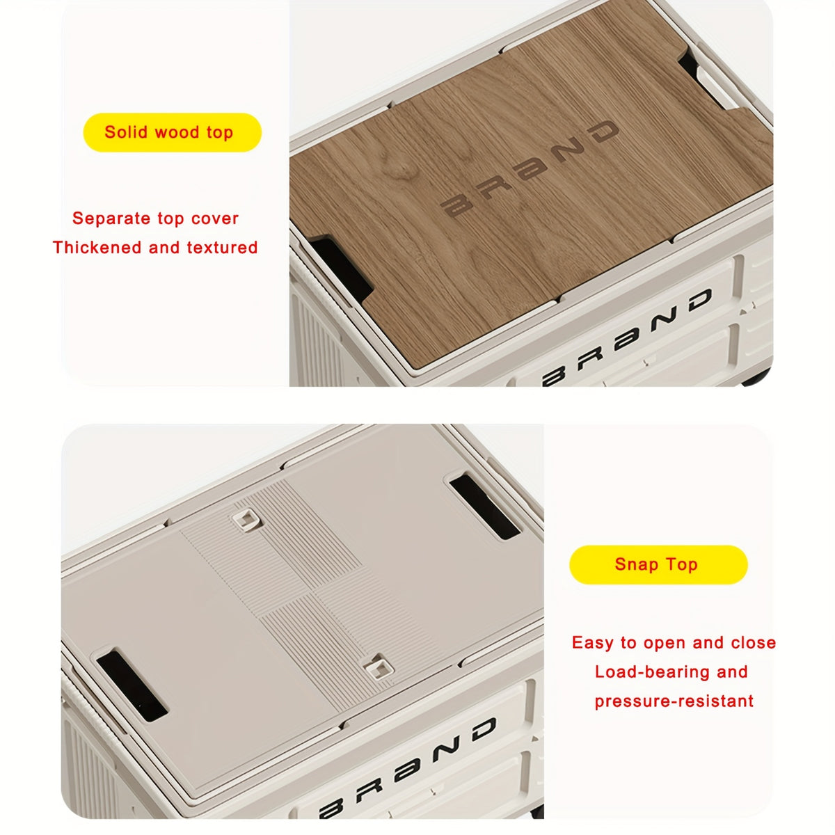Collapsible Rolling Crate Cart with Wooden Lid & Wheels – 13.21 Gallon Foldable Utility Cart for Picnic, Shopping, Office, Teacher & Home Storage