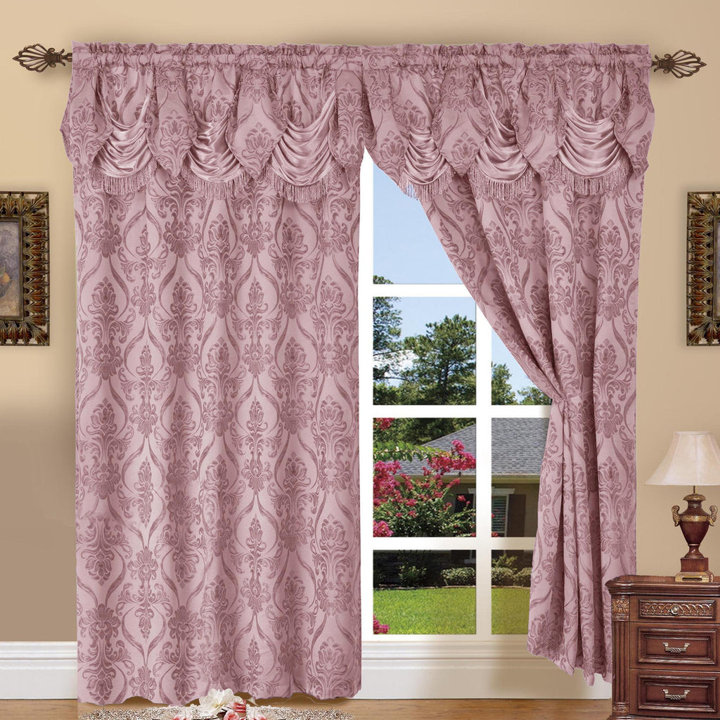 Penelope Jacquard Curtains with Attached Waterfall Valance – 2 Panel Luxury Room Darkening Rod Pocket Curtain Set, 54x84 Inch, Machine Washable for Living Room Bedroom Study Home Office