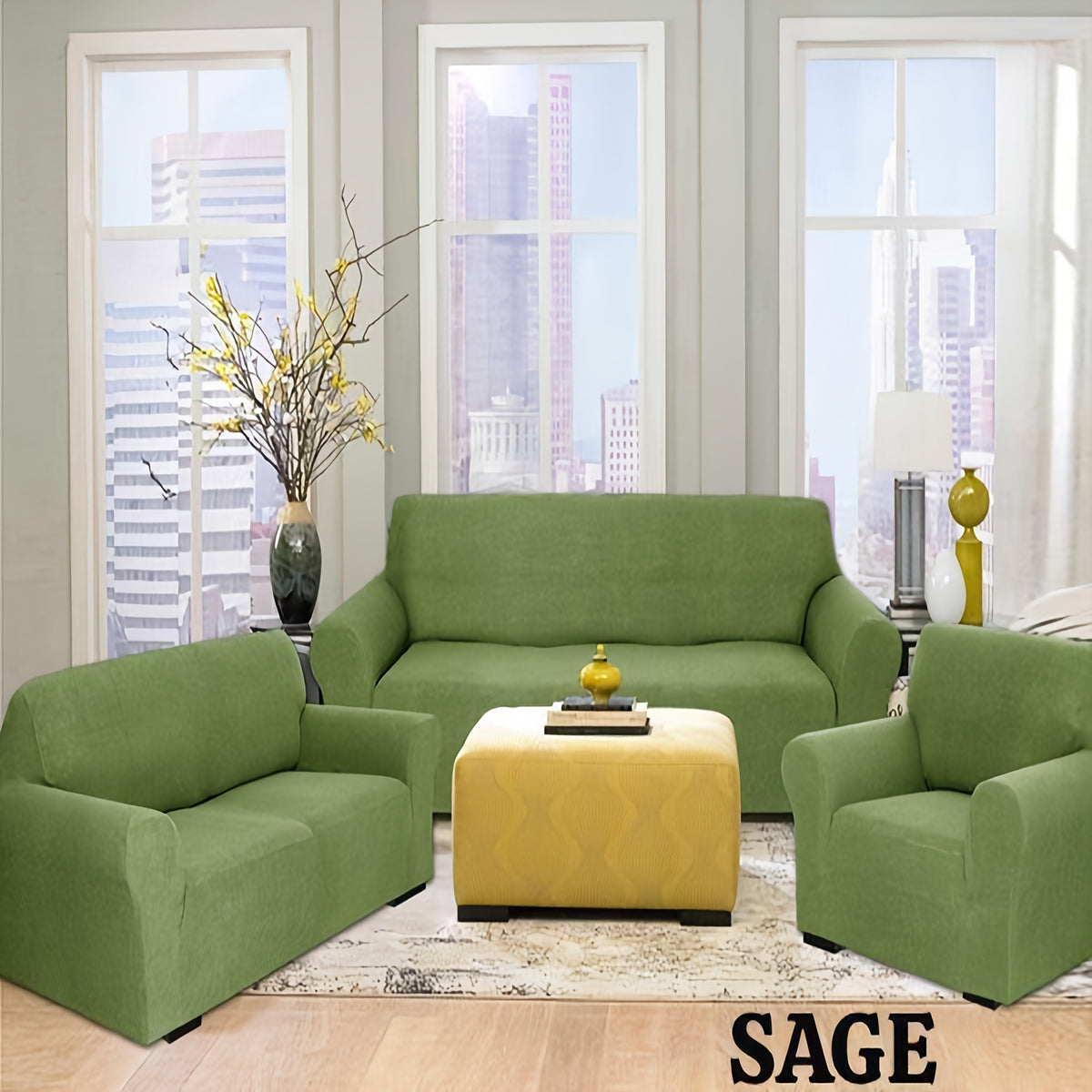 Stretch Sofa Cover Set 2 or 3 Piece Form Fit Wrinkle Free Couch Slipcover for Sofa Loveseat Armchair Polyester Spandex Furniture Protector