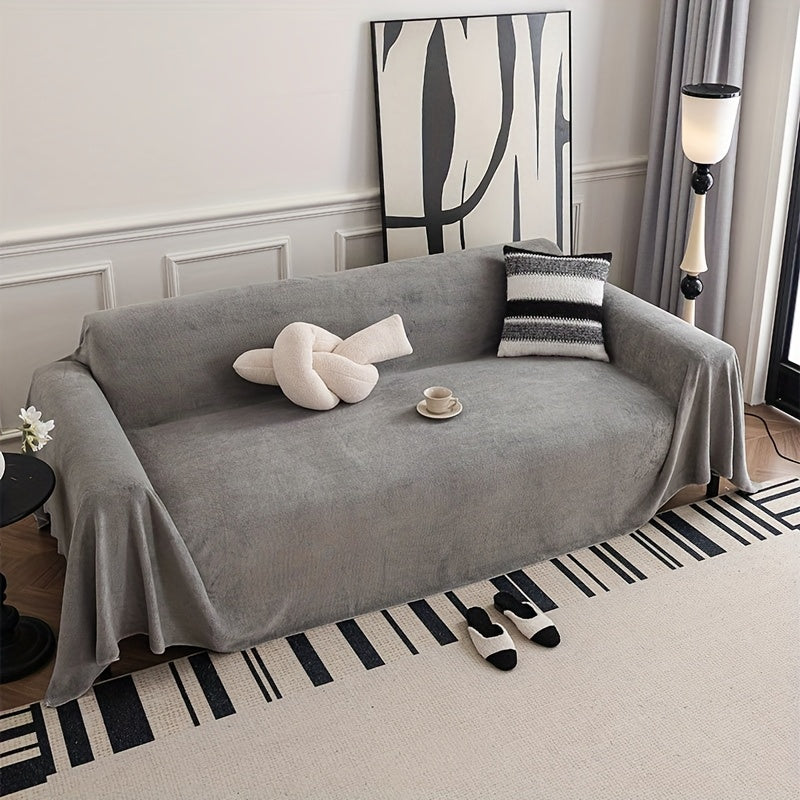 Sofa Cover Short Plush Couch Protector for 2 3 4 Seater - Machine Washable Pet Friendly Furniture Protector Slipcover All Season Thick Cushion Cover in Light Grey Deep Gray Coffee Burgundy Off White