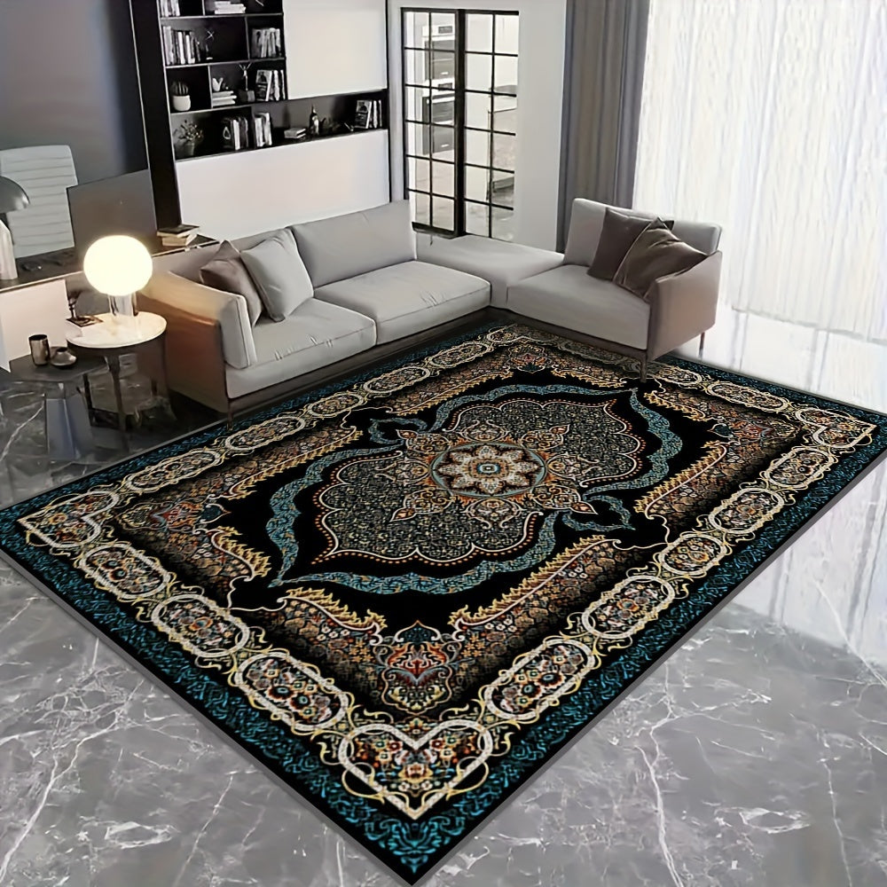 Bohemian Floral Velvet Area Rug Non-Slip Shedding-Resistant Machine Washable 100% Polyester Floor Mat for Living Room Bedroom Kitchen Office Multiple Sizes