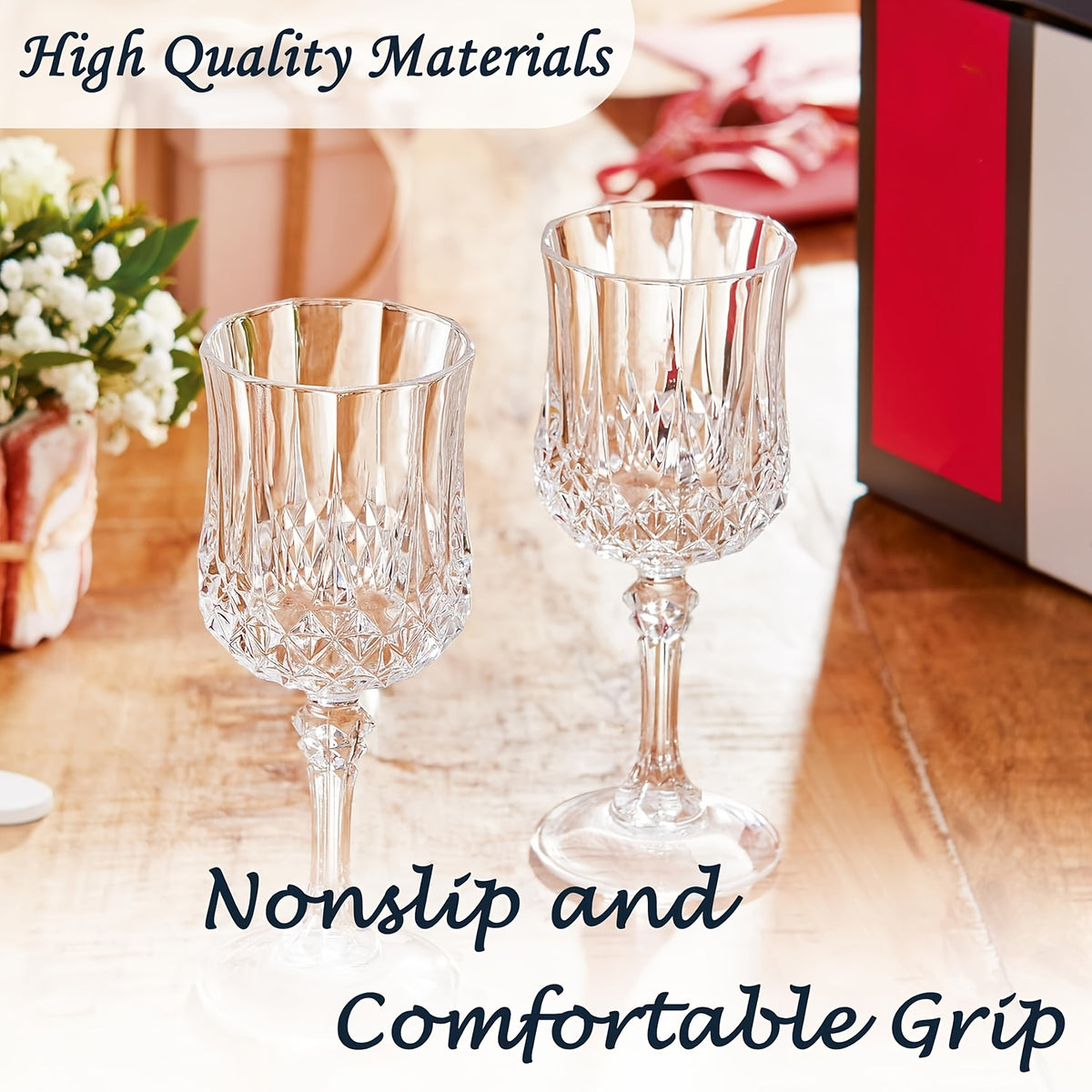 Plastic Vintage Wine Glasses Set of 24 – 7oz Unbreakable Crystal Highball Glasses for Wine, Champagne & Water | Reusable Wedding & Party Drinkware