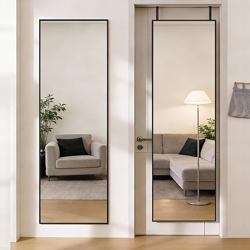 Full Length Mirror Over Door or Wall Mounted 47x14 Inch – Vertical Hanging Full Body Dressing Mirror with Aluminum Alloy Frame, Space-Saving Design for Bedroom, Living Room & Entryway