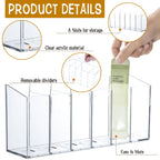 Clear Drink Packet Organizer with Removable Sections & Adjustable Dividers – Transparent Space-Saving Storage for Flavor Packets, Kitchen & Office (3 or 4 Compartments)