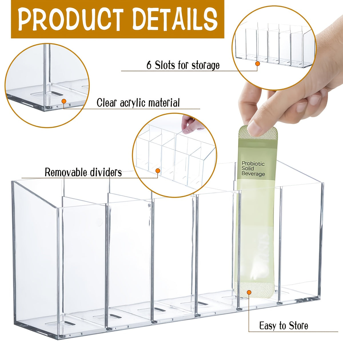 Clear Drink Packet Organizer with Removable Sections & Adjustable Dividers – Transparent Space-Saving Storage for Flavor Packets, Kitchen & Office (3 or 4 Compartments)