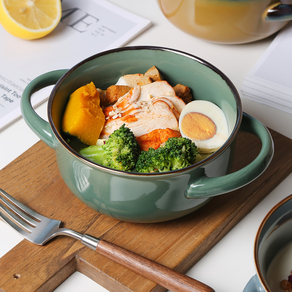 Colorful Ceramic Double-Handled Bowl Set Dopamine Style 28oz Extra-Large – Microwave & Dishwasher Safe for Soup, Salad, Pasta & Ramen – 2 or 4 Piece, Assorted Colors
