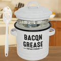 Enamel Bacon Grease Container with Stainless Steel Filter & Spoon - Rustic Kitchen Fat Storage Jar, Dishwasher Safe, Ideal for Halloween Thanksgiving Christmas, Red Blue White