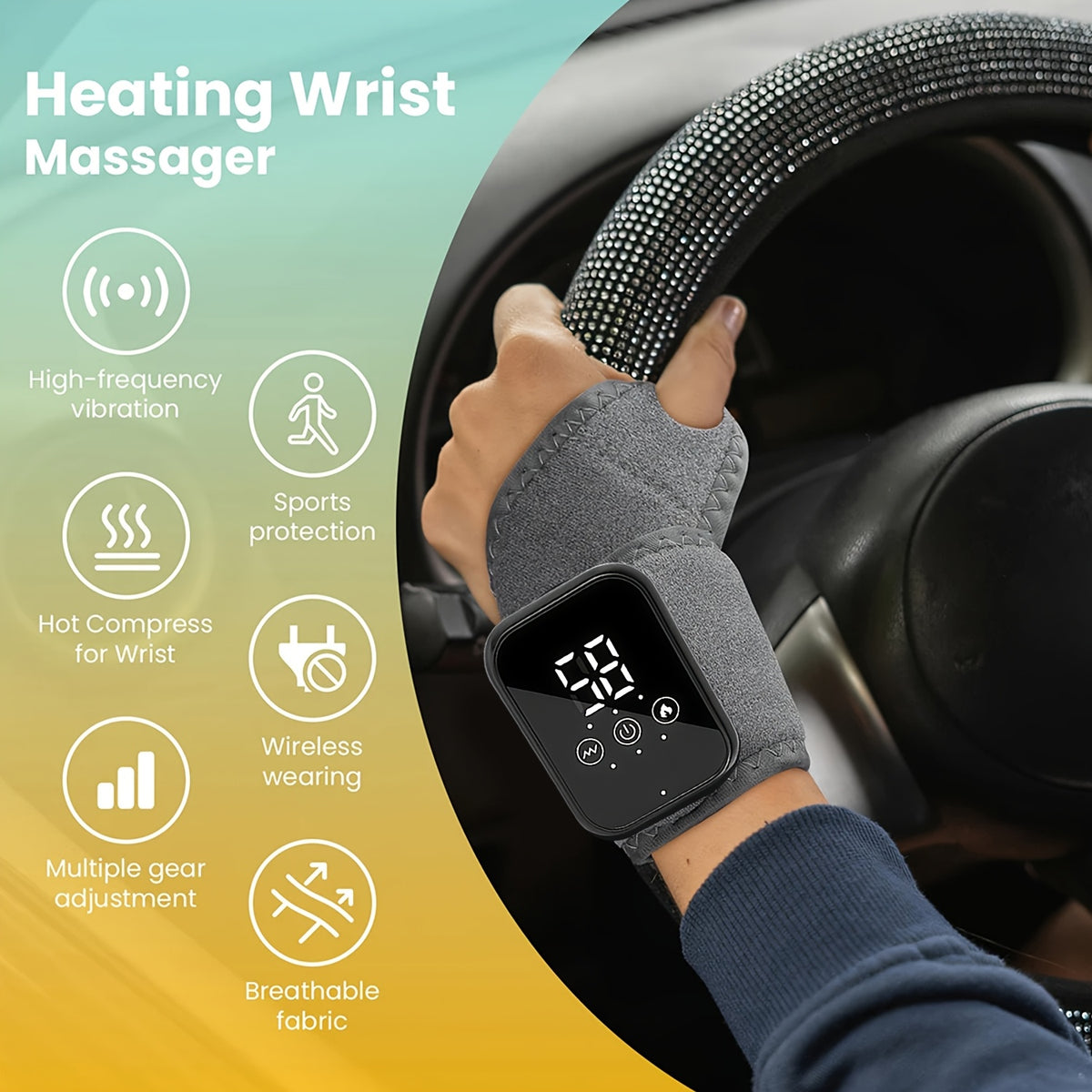 Hand Massager Wrist Guard with Heat Adjustable Gears Temperature Control - Wrist Support Strap Joint Fixator for Arthritis Pain Relief Sports Recovery, Men Women Gift