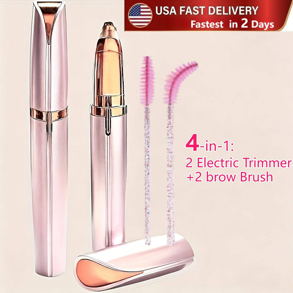 Electric Eyebrow Trimmer 2 Pack USB Rechargeable Painless Precision Hair Remover Women - Face Leg Lip Armpit Portable Razor Pink Rose Gold