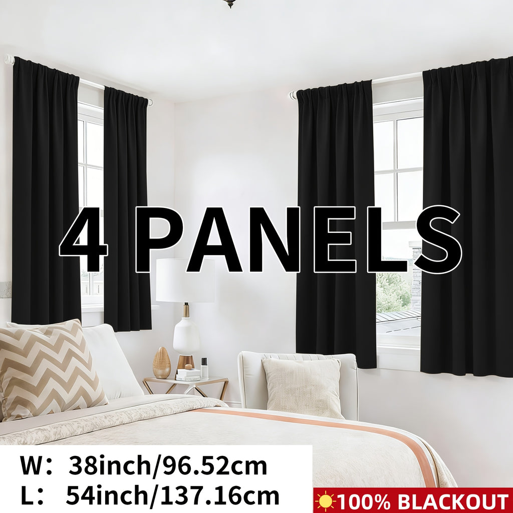Blackout Curtains Rod Pocket 4-Panel Solid Color Lightweight Matte Drapes | 100% Light Blocking Window Curtains for Bedroom Living Room, 9 Colors 5 Sizes