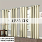 Room Darkening Blackout Curtains 4-Pack – Grommet Top Plain Weave Sun Blocking Drapes for Living Room & Bedroom, 9 Colors, 7 Size Options, Woven Polyester