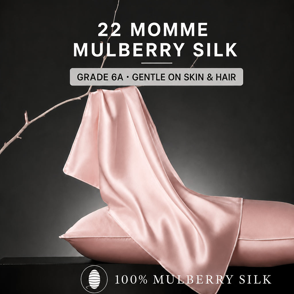 Mulberry Silk Pillowcases 2pcs - 600 Thread Count Solid Color Cooling Pillow Covers with Hidden Zipper for Hair and Skin Care Bedroom Sofa Machine Washable