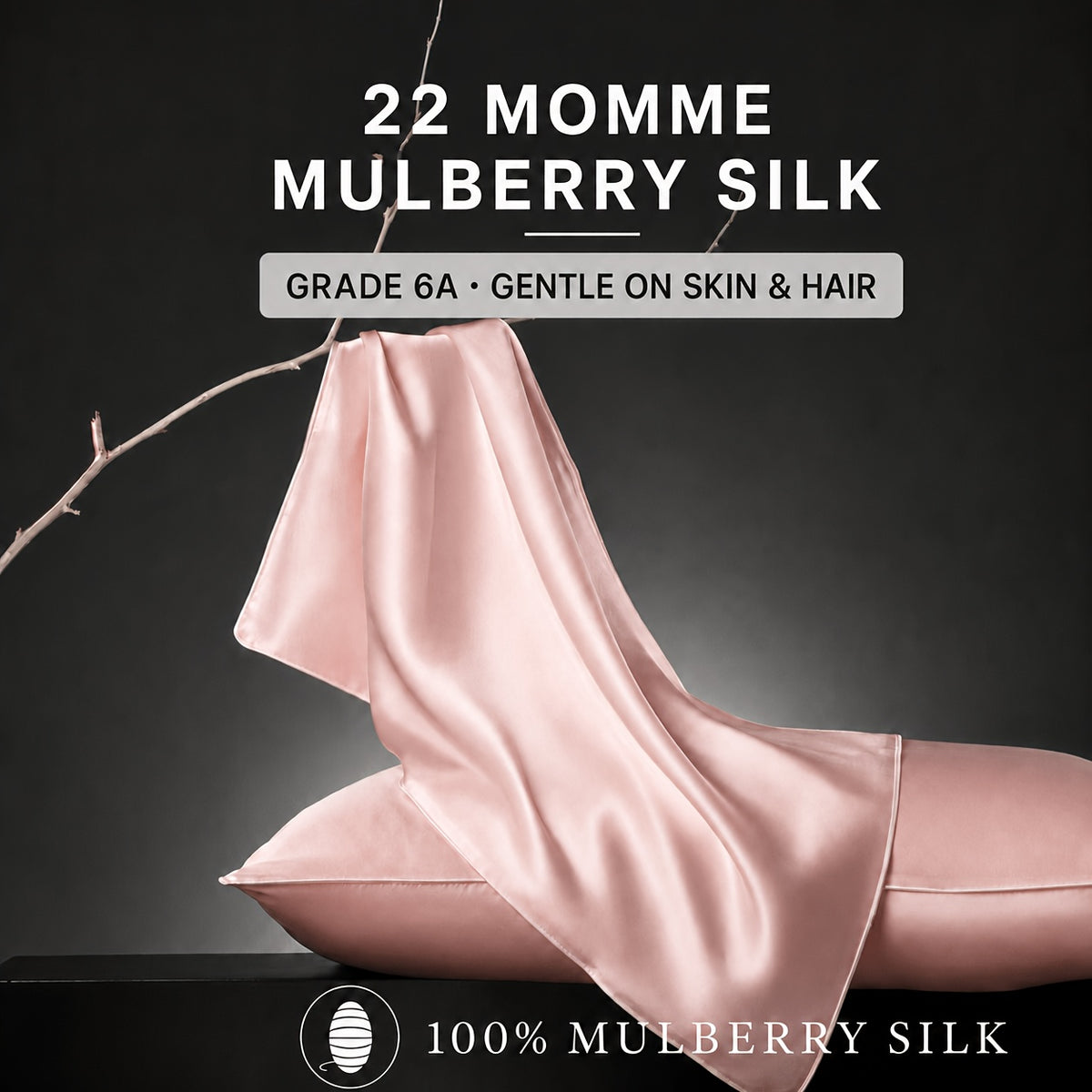 Mulberry Silk Pillowcases 2pcs - 600 Thread Count Solid Color Cooling Pillow Covers with Hidden Zipper for Hair and Skin Care Bedroom Sofa Machine Washable