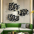 Black Metal Wall Art Love Life Laughter 3 Piece Letter Sign Silhouette Wall Decor for Living Room Bedroom Kitchen Modern Home Decoration