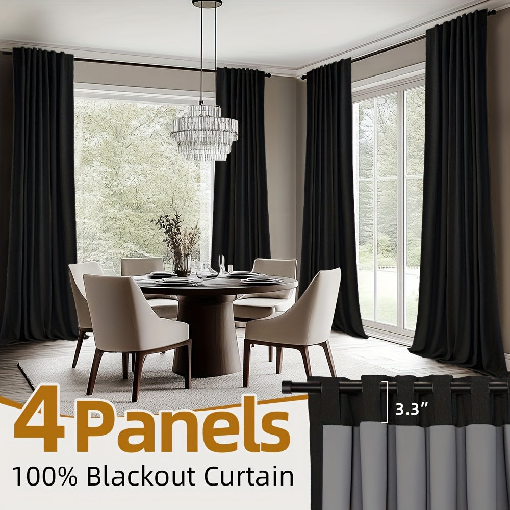 Back Tab Blackout Curtains 2 or 4 Panels – 100% Light Blocking Thermal Insulated Window Drapes for Living Room, Bedroom & Office, 50"W Multiple Lengths, 9 Colors