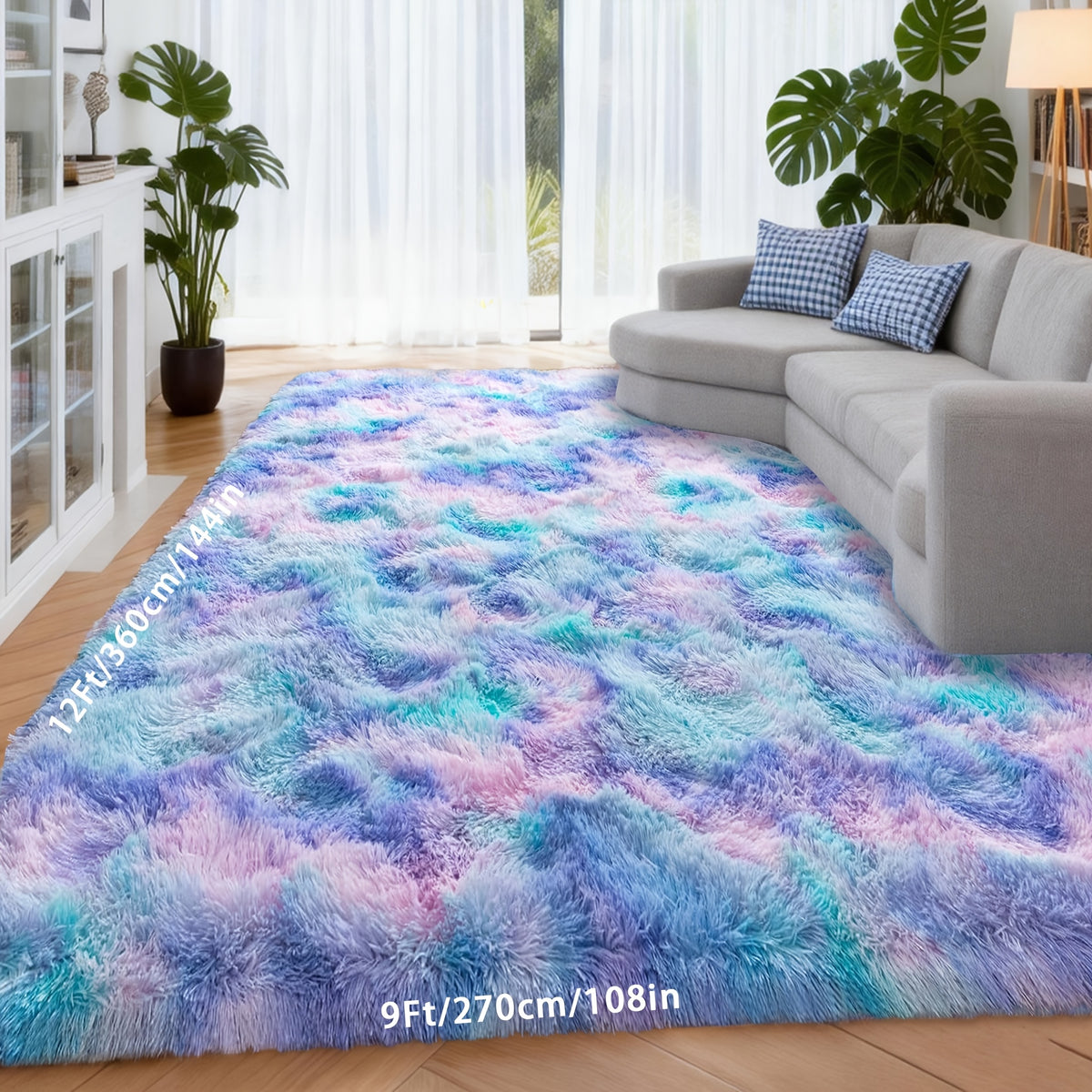 Shaggy Area Rug Extra Large Ultra Soft Fluffy Plush for Living Room & Bedroom – Non-Slip Machine Washable Carpet 9x12 & 10x14ft, Tie-Dye & Solid Colors