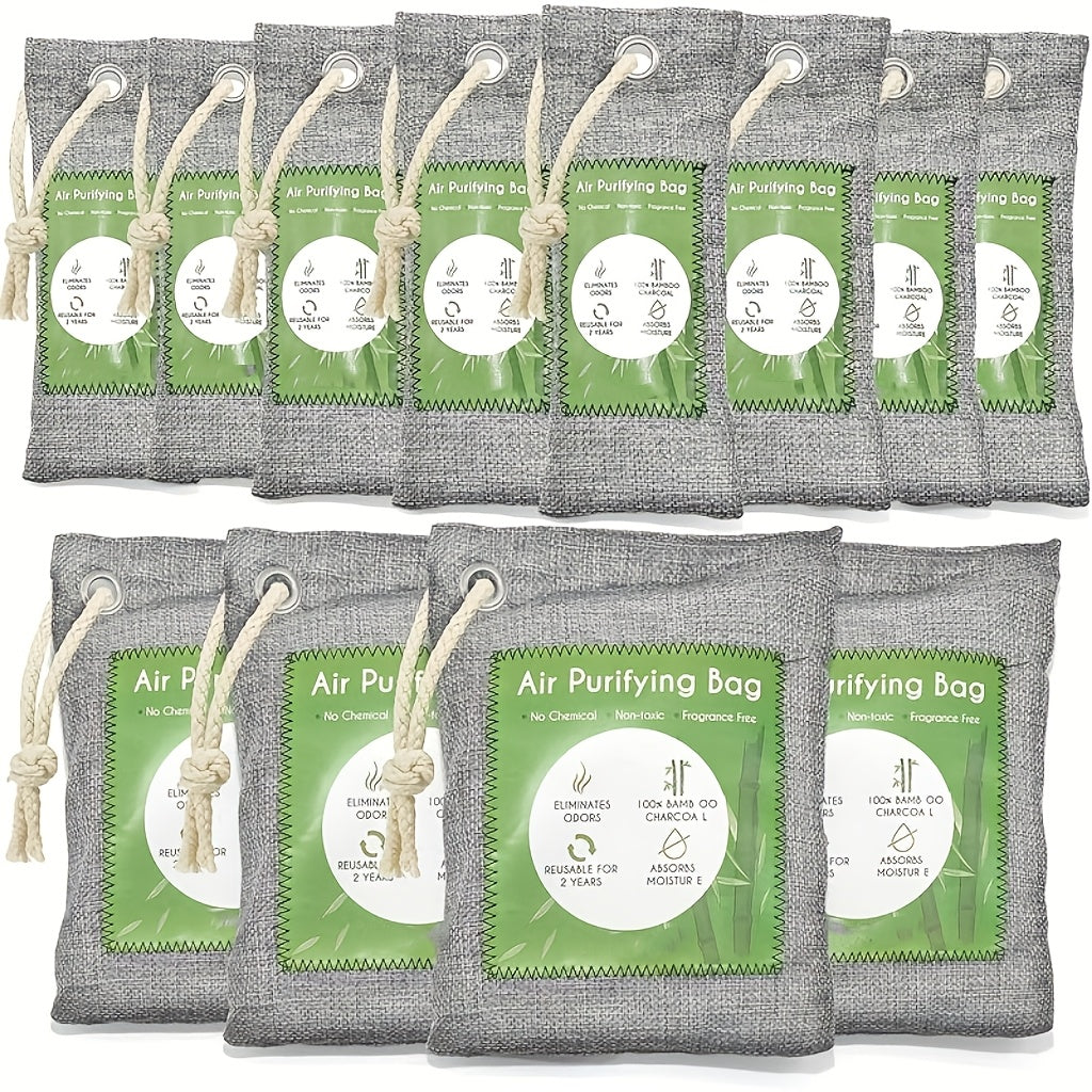 Bamboo Charcoal Air Purifying Bags Odor Absorber – Activated Charcoal Moisture Absorber & Natural Deodorizer for Car, Closet, Shoes, Bathroom & Home, 6 to 16 Pack