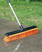 Heavy Duty Outdoor Floor Scrub Brush 10.24" Dual-Purpose with Water Scraper & Stiff Bristles – Hard Broom for Patio, Deck, Driveway & Concrete Cleaning, Home & Commercial Use