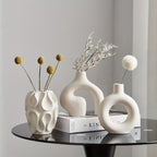 3-Piece Ceramic Vase Set for Home Decor – Bohemian Farmhouse Style Beige Decorative Vases for Pampas Grass, Living Room, Bedroom, Kitchen, Entryway & Mantel