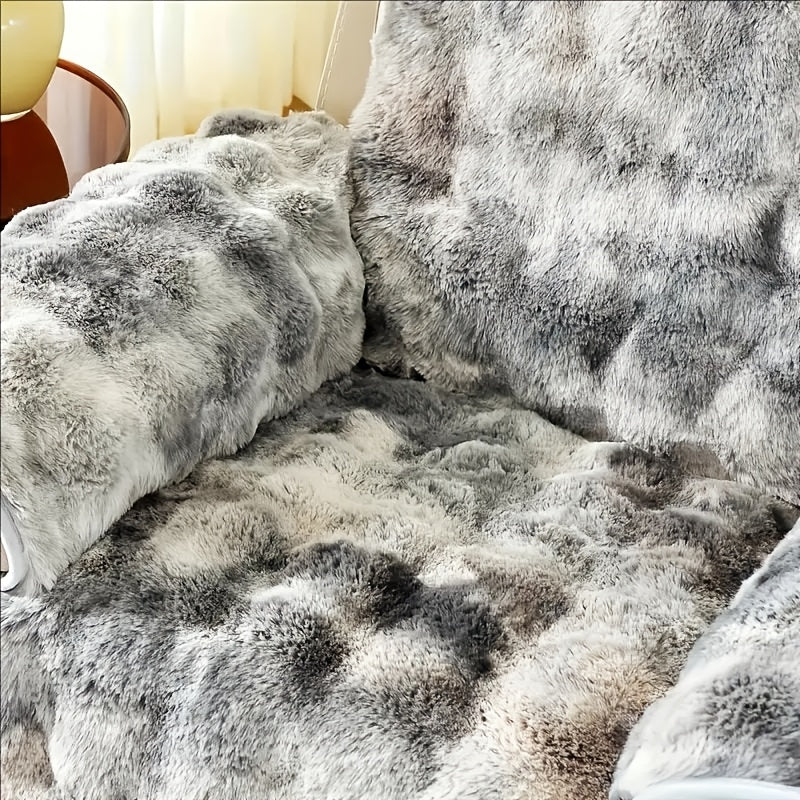 Plush Faux Rabbit Sofa Cover Set 4 Piece Thick Warm Non-Slip Machine Washable – Modern Pet-Friendly Couch Protector for Autumn & Winter – Gradient Colors