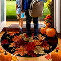 Fall Leaves Doormat Half-Round Non-Slip Indoor Outdoor, Red Orange Gold Autumn Leaf Design for Entryway Front Door Kitchen, 2 Sizes Thanksgiving Home Decor
