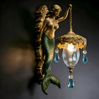 Mermaid Wall Night Light Battery Powered Wireless - Vintage Soft Glow LED Wall Lamp with Elegant Tail Design for Bedroom, Kids Room & Fantasy Decor, Plug-Free Wall Sconce Gift