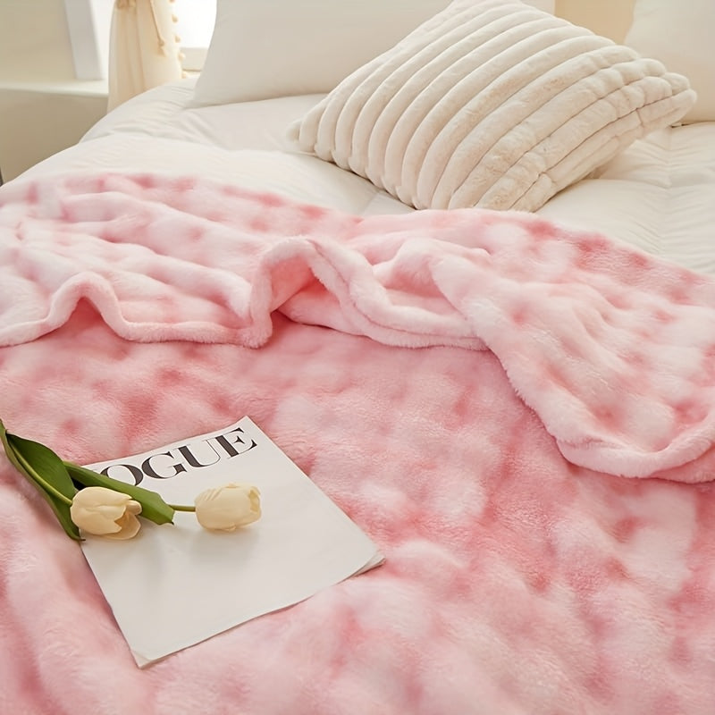 Faux Rabbit Fur Tie-Dye Throw Blanket Reversible Soft Plush Blanket for Bed Sofa Couch All Seasons 4 Colors 4 Sizes Machine Washable