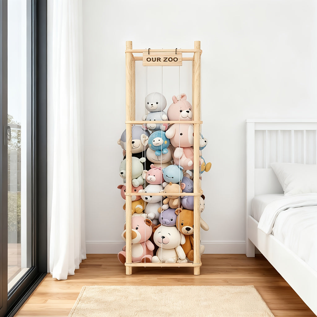Wooden Doll Display Shelf - Spacious Kids Toy Organizer, Easy Assembly, Space-Saving Design for Game Room, Bedroom & Living Room | Wood & Natural Color