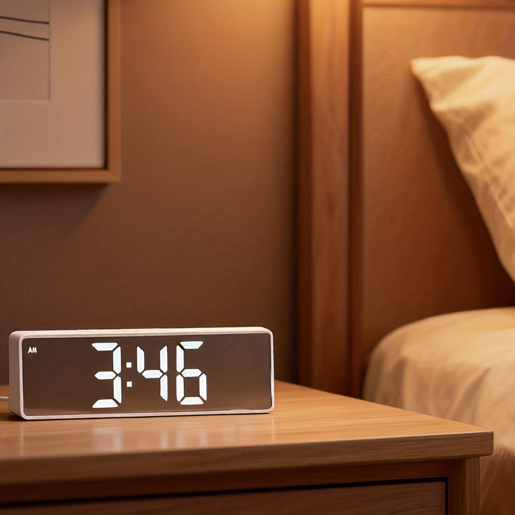Contemporary LED Desk Clock with Temperature Display, Brightness Adjustment, Night Mode & Snooze – 12/24 Hour Digital Alarm Clock for Bedroom, Office & Nightstand