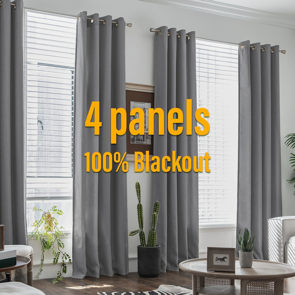 Blackout Curtains 4 Panel Set Grommet Textured for Bedroom & Living Room – 100% Room Darkening Thermal Insulated Luxury Drapes, 11 Colors & 5 Lengths