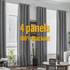 Blackout Curtains 4 Panel Set Grommet Textured for Bedroom & Living Room – 100% Room Darkening Thermal Insulated Luxury Drapes, 11 Colors & 5 Lengths