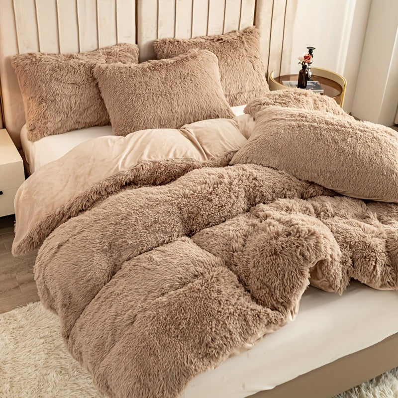 Plush Duvet Cover Set 3 Piece Ultra-Soft Warm Comforter Cover Twin Full Queen King 8 Colors for Bedroom Guest Room Dorm