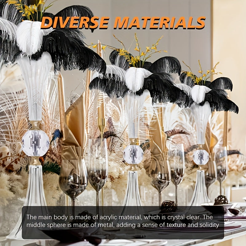 Crystal Acrylic Floor Vase Set of 2, Tall 24.8-Inch Ribbed Texture with Gold Accent – Transparent Flower Rack for Wedding Centerpiece, Bridal Shower, Bohemian & Home Table Decor