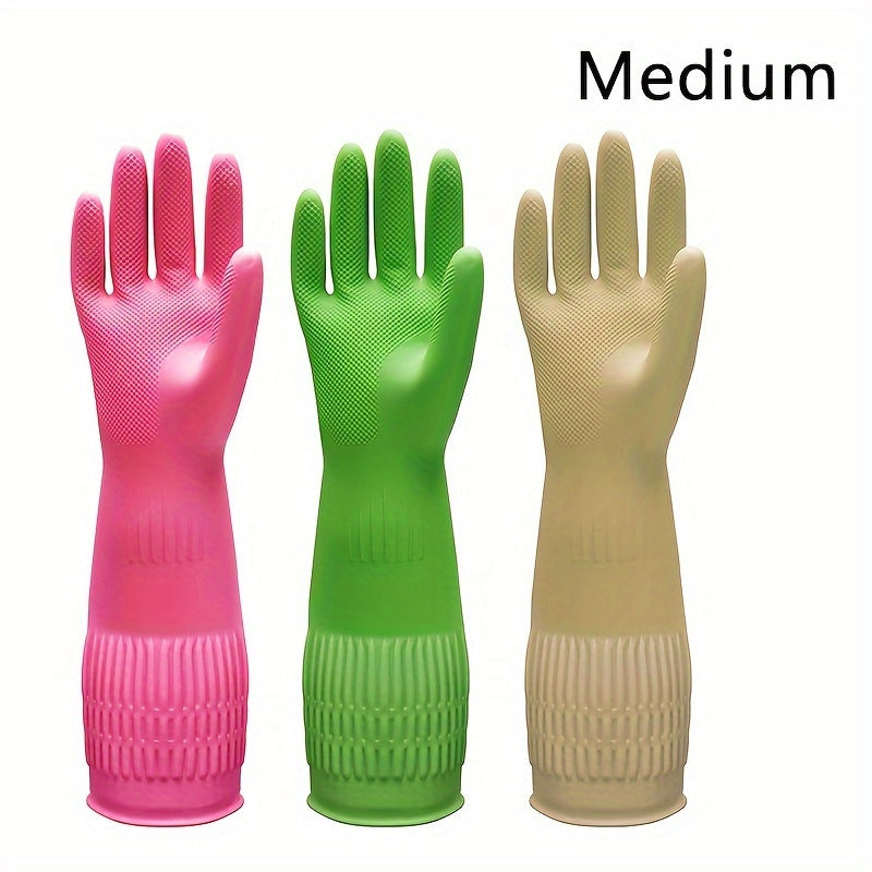 Cleaning Gloves 3 Pairs Waterproof – Heavy-Duty Rubber Dishwashing Gloves for Kitchen, Laundry & Household Cleaning | Slip-Resistant