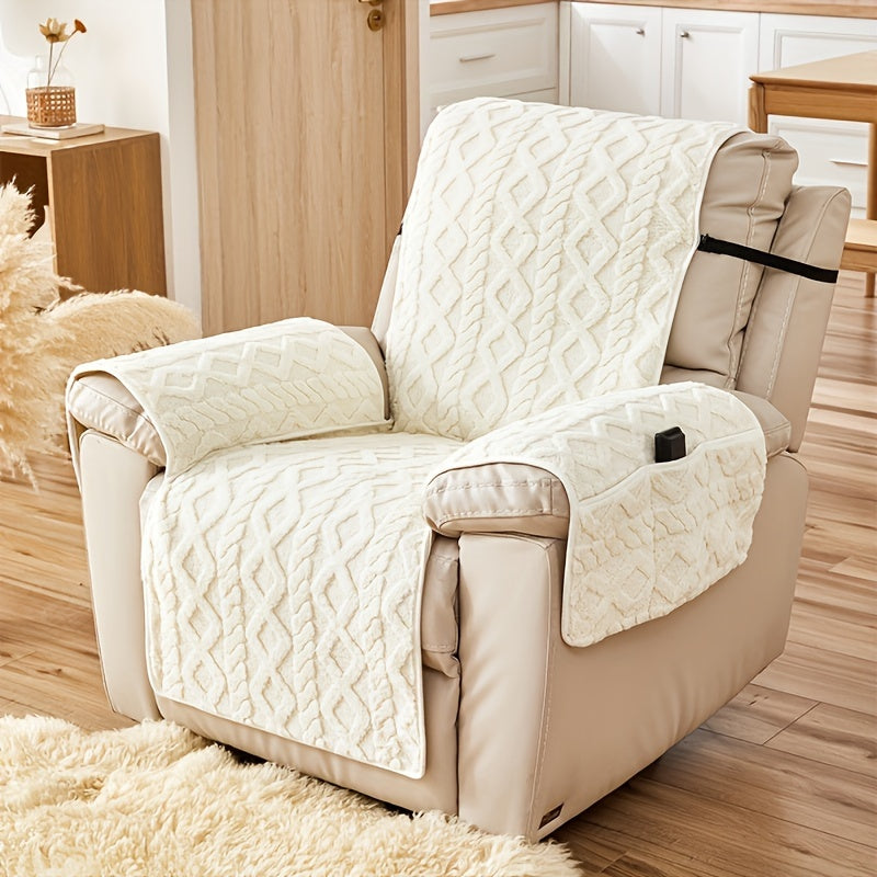 Thickened Shu Velvet Fleece Non-Slip Recliner Cover Plush Sofa Chair Cover – Warm Cozy Furniture Protector for Living Room Office Home, All-Season Recliner Slipcover