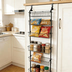 Over The Door Pantry Organizer 6 or 8-Tier, Metal Hanging Storage Shelf with Adjustable Baskets, Spice Rack for Kitchen, Pantry, Laundry & Bathroom, Door Mounted Utility Rack, Black or White