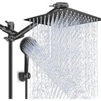3-Way Rain Shower Head System Dual Heads with Handheld Spray High Pressure Extension Arm 8 10 12 Inch Black Chrome